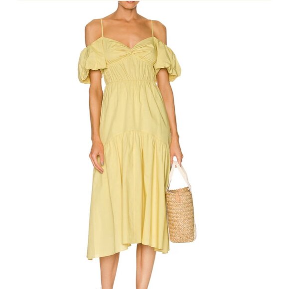 Vince Draped Puff Sleeve Tiered Dress Warm Sand ( 8 ) - Picture 2 of 6